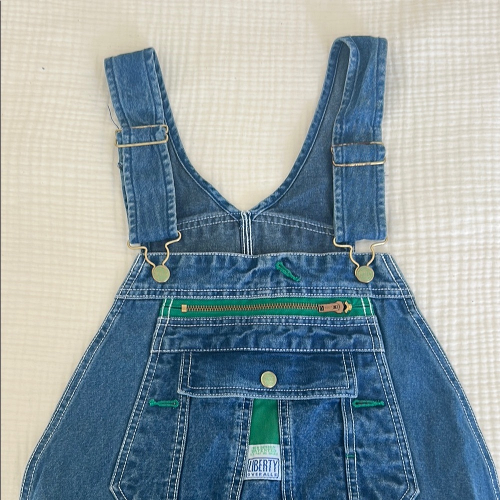 Thrifted Liberty Classic Blue Overalls with Green Details 38x32